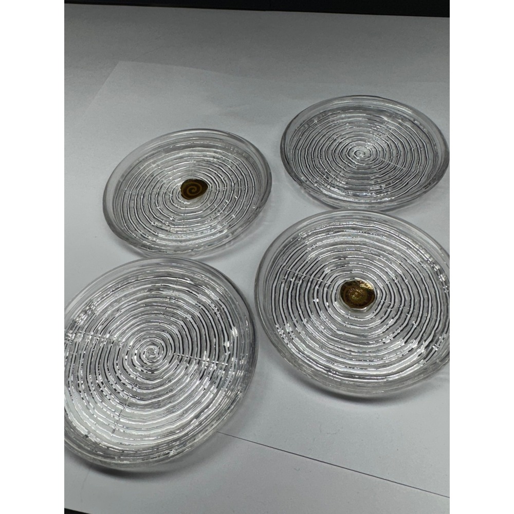 Vintage West Germany Lead Crystal Coasters Set of 4 Clear Spiral Glass Barware